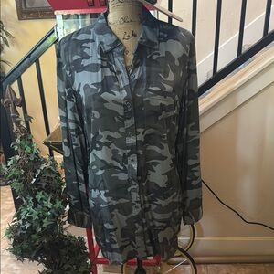 Tribal Green and Black Button Down Shirt